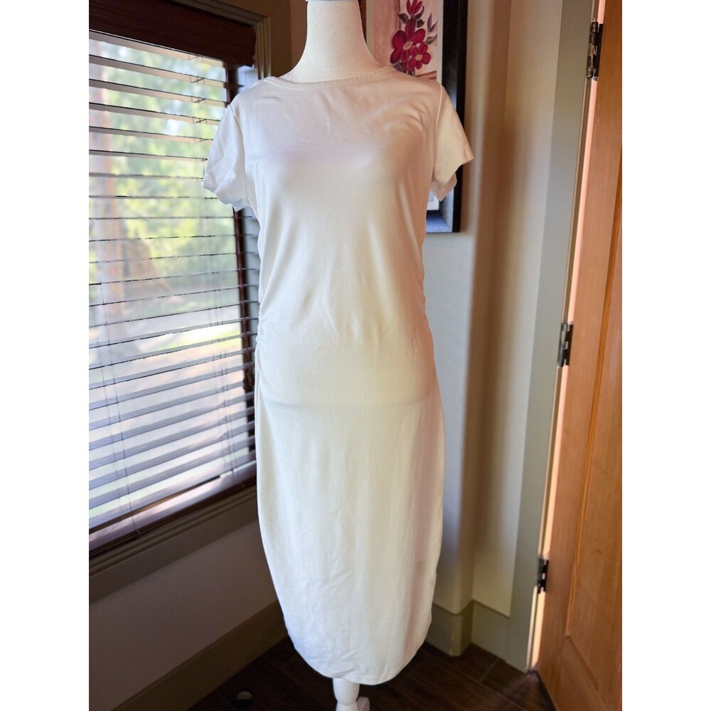 Bar III white t-Shirt dress medium ruched summer dress midi